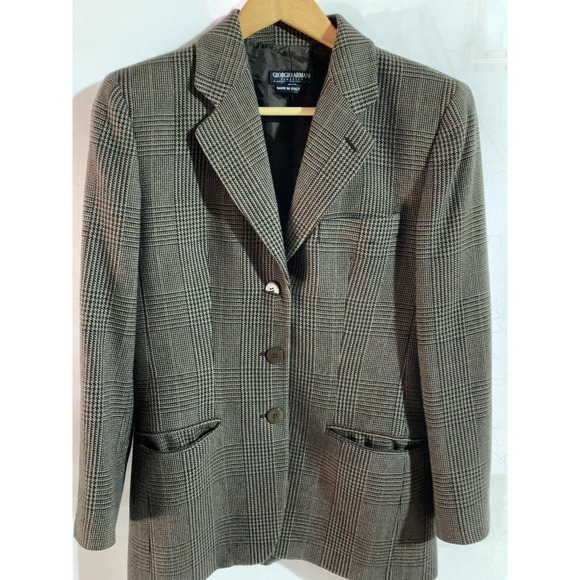 Giorgio Armani Jackets & Blazers - Giorgio Armani Classico Woman Size 40 Tweed Brown Blazer Jacket Italy Windowpane